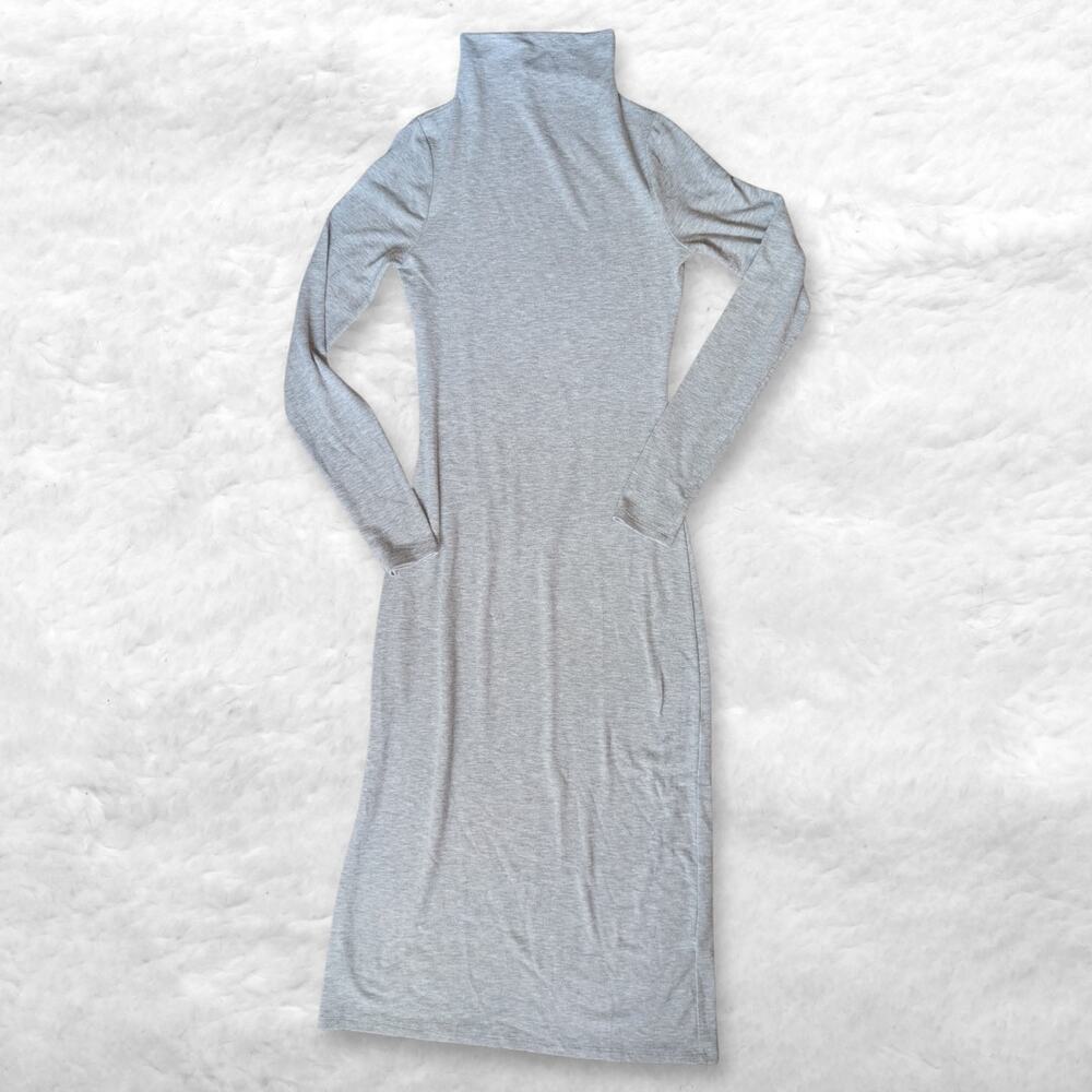 aritzia wilfred free heather gray turtleneck midi dress
